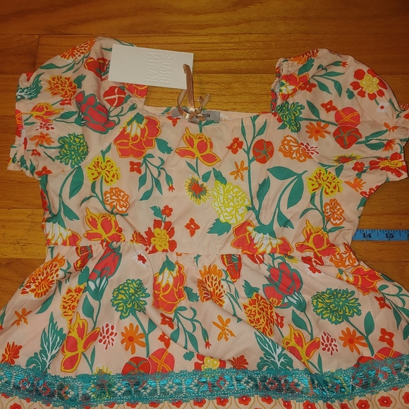 Summer Orange Floral Square Neck Short Sleeved Peplum Top GRACE KARIN Girls 10Y - Picture 4 of 9